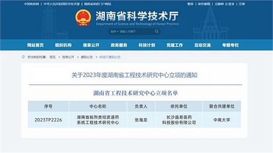 晶易醫(yī)藥“湖南省貼劑類經(jīng)皮遞藥系統(tǒng)工程技術(shù)研究中心”成功立項！